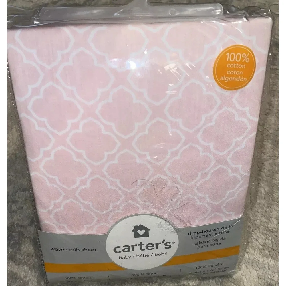 NEW CARTERS PINK AND WHITE Fitted Baby Crib Sheet NEW GIRL